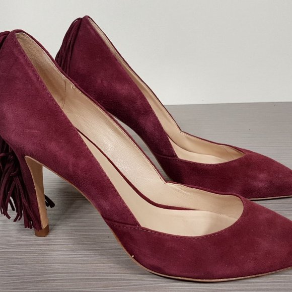 Loeffler Randall Pari Kid-Suede Fringe Dress Pump Maroon, Womens size 6 B - Picture 3 of 7